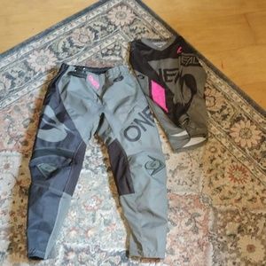 Girls size 12-14 O'Neal motorcycle pants and jersey, grey and black
